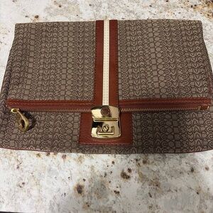 Marc Jacob’s Unisex Brown Patterned Clutch with Leather Trim